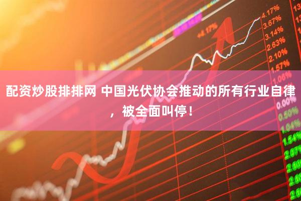 配资炒股排排网 中国光伏协会推动的所有行业自律，被全面叫停！